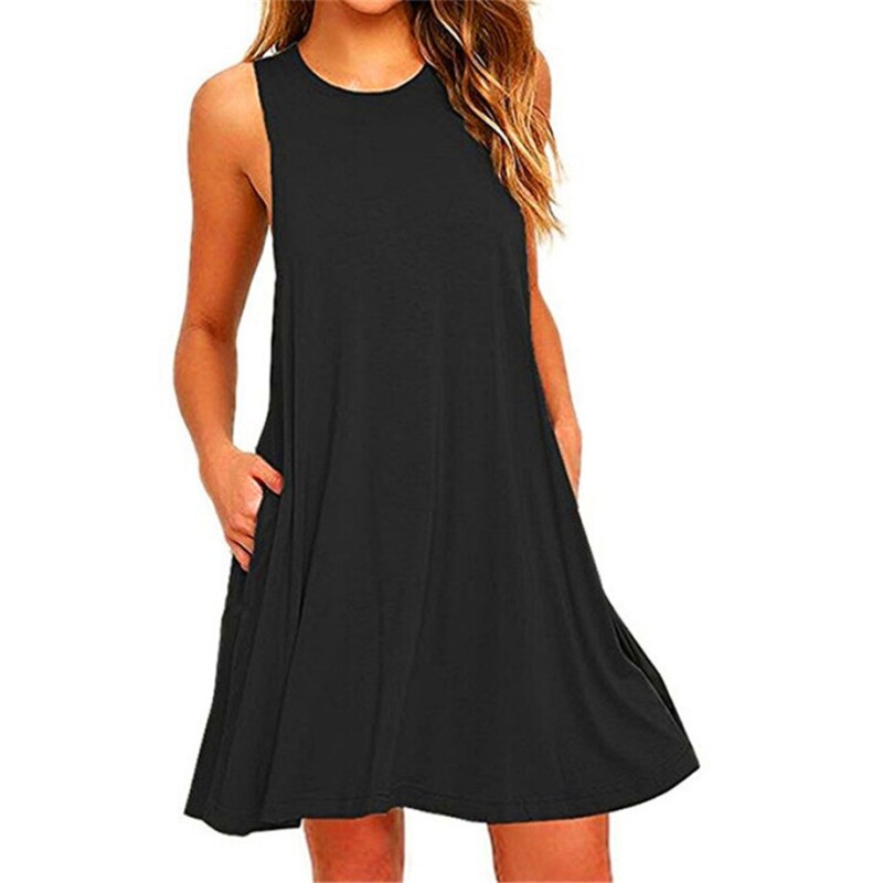 Women Autumn Dress Fashion Solid Pink Dress Ladies Casual Clothing sleeveless Sundress Mini Short Loose Green Gray