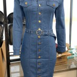 Yskkt Denim Dress Women Button Knee Length Spring Autumn Vintage Vestidos Robe Casual Slim Ladies Office Dress Shirt