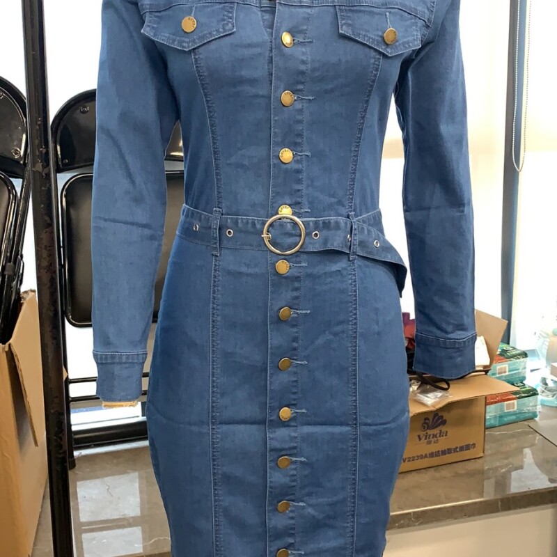 Yskkt Denim Dress Women Button Knee Length Spring Autumn Vintage Vestidos Robe Casual Slim Ladies Office Dress Shirt