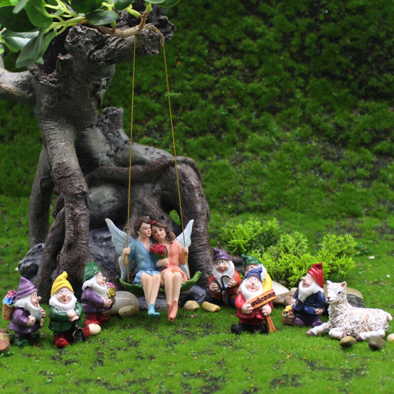 Romantic Couple Figurines Swing Flower Fairy Garden Micro Landscape Pendant Resin Craft Creative Scene Decoration