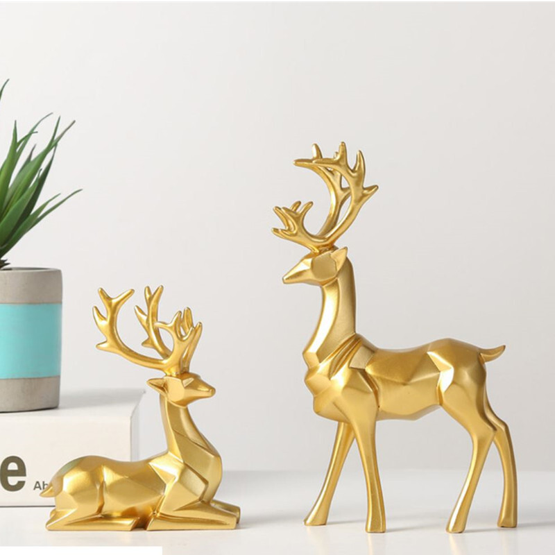 Abstract Gold Statues Christmas Reindeer Figurines Nordic Small Resin Sitting Standing Deer Statues for Home Office