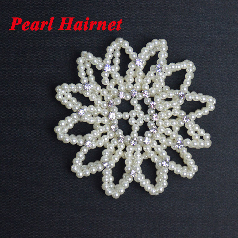 Crystal Hair Bun Covers Pearl Elastic Hair Net Ornament Crochet Handmade Hair Snood Ballet Dancing Snood Net Hair