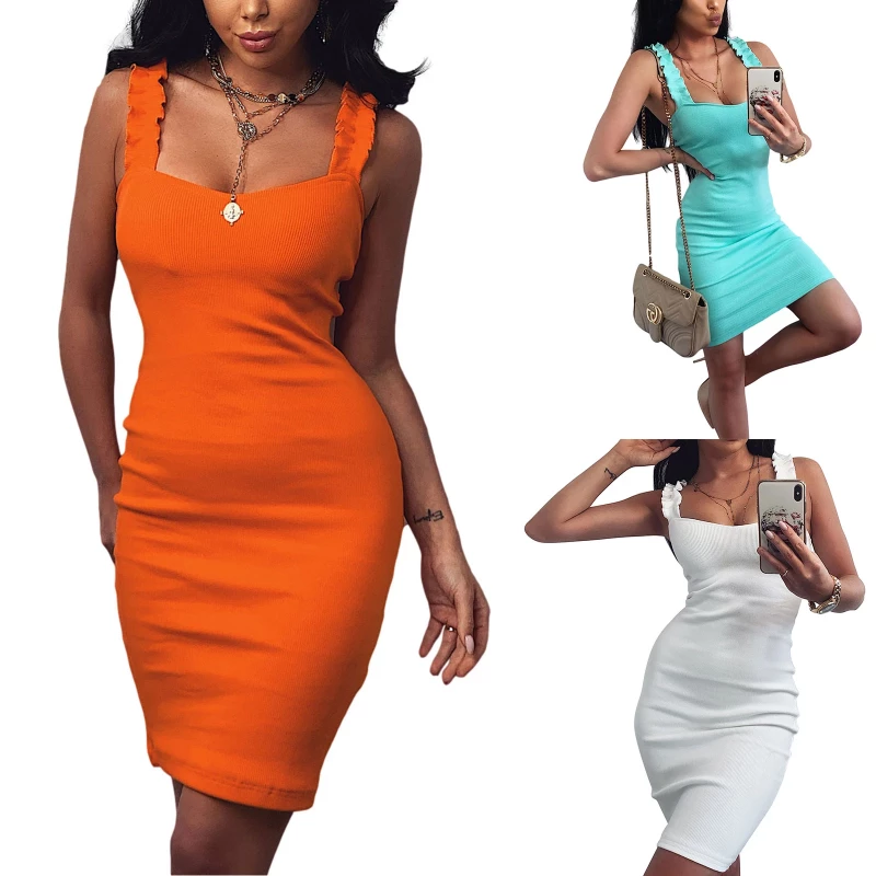 Summer  Women Dress SleevelessFemale Stylish Solid Color Dresses for Party