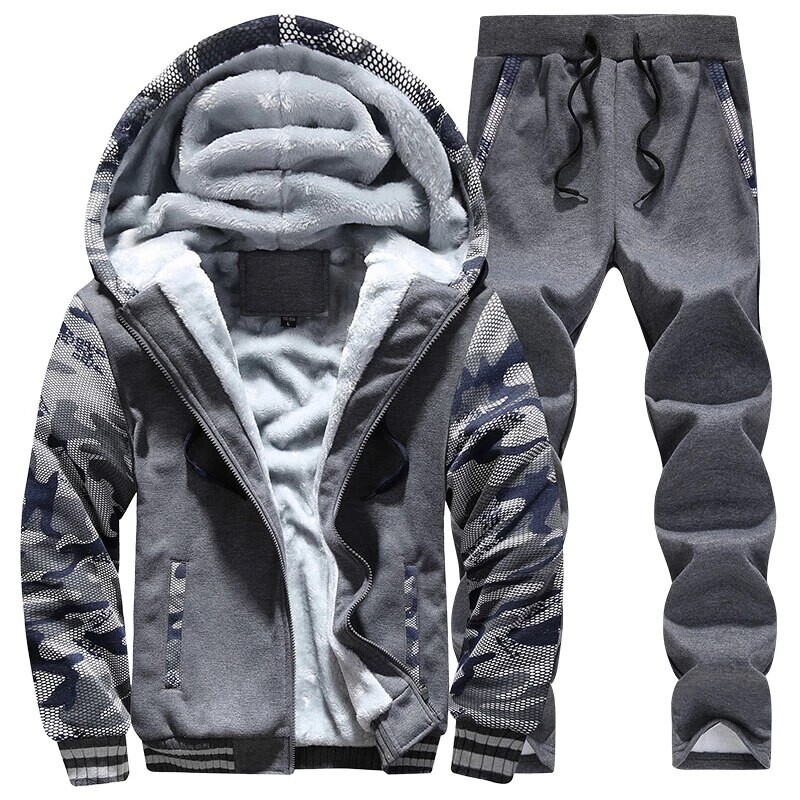 Men's Hoodies Tracksuit Winter Fleece Camouflage Suit Warm Velvet Sweatshirt Brand Clothing Men Jacket Set