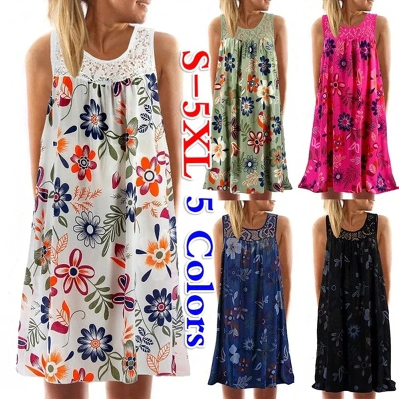 2022 Women Summer Dress Boho Style Floral Print Beach Dress