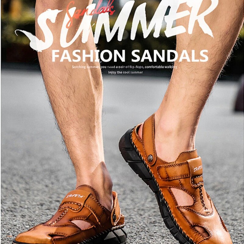 New Summer Genuine Leather Men's Sandals Casual Outdoor Beach Sandals High Quality Men shoes Classic Roman Slippers Size