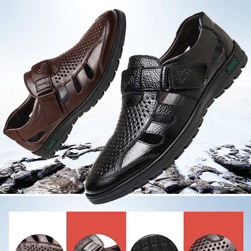 UPUPER 2019 Summer Mature Men Sandals Leather Sandals Men Leather Sandals For Men Black Dress Shoes Sandals Big Size