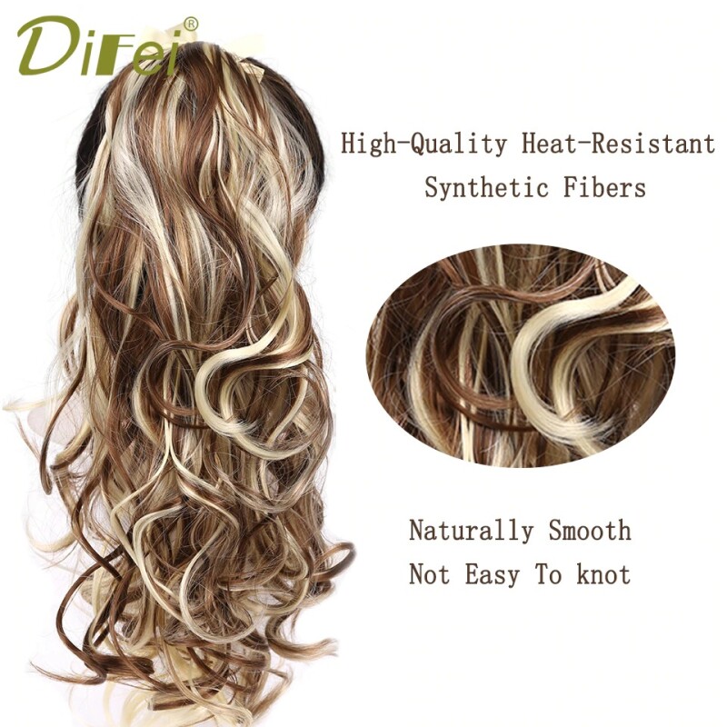 DIFEI Women's Synthetic Long Wavy Ponytail Clip in Hairpiece One Piece High Temperature Fiber Natural Wrap Around Hair