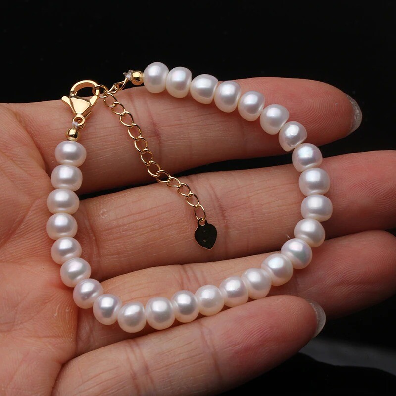 Real Natural Colorful white Pearl Bracelet Women Classic Freshwater Pearl Strand Bracelet Wedding Gift