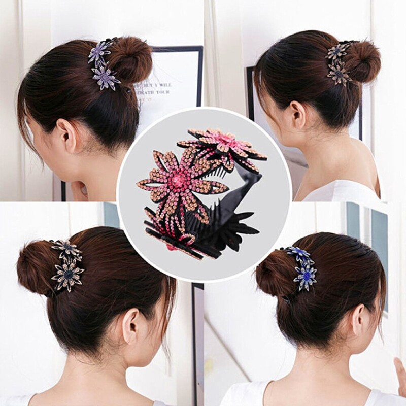 Korean Rhinestone Hair Bun Maker Claws Cage Women Elegant Crystal Hair Clips Hairpins Ponytail Holder Headwear