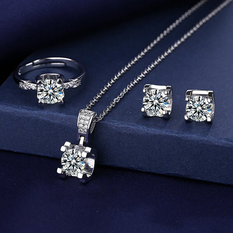 Ox Head Moissanite Diamond Jewelry set 925 Sterling Silver Party Wedding Rings Earrings Necklace For Women Bridal Sets .