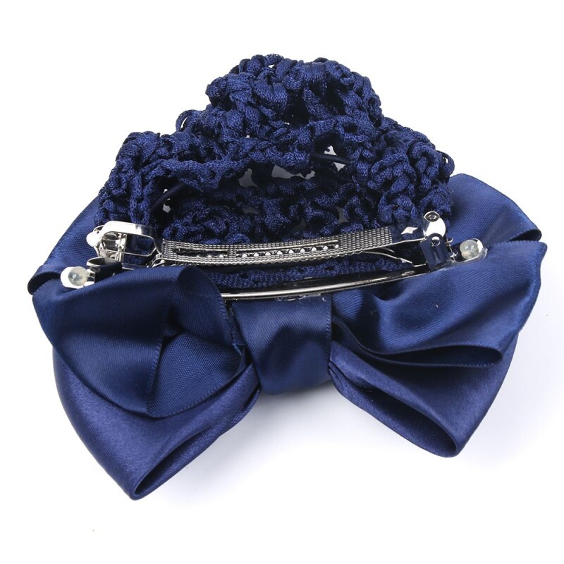 Satin Bow Barrette Stylish Floral Lace Official Lady Hair Clip Cover Net Tulle Bowknot Bun Snood Women Hairgrip Headband