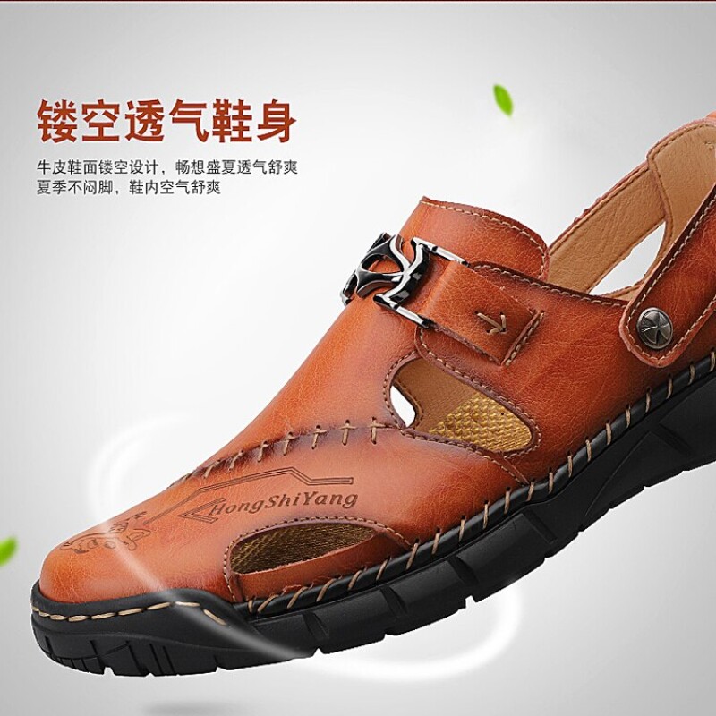 Brand Genuine Leather Outdoor New High Quality Fashion Mens Sandals Summer Beach Men Slippers Male Soft Buckle Shoes