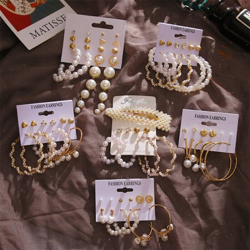 Fashion Jewelry Earring Set Women Bohemia Pearl Geometric Pendant Earring Statement Korean Brincos Earrings 2020 NEW.