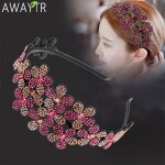 Baroque Wide Flower Crystal Hair Bands For Women Rhinestone Headband Vintage Hair Hoop Bow Elasticity Hairbands