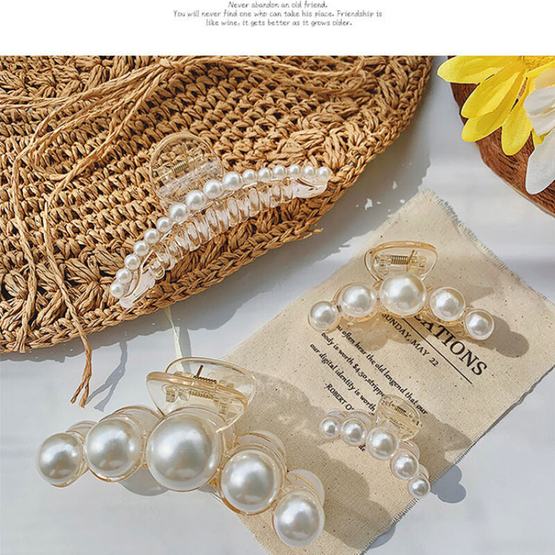 Elegant Pearls Solid Beads Hair Claws for Women Girls Barrettes Headwear Hairpins Horsetail Hair Clips Hair Crab