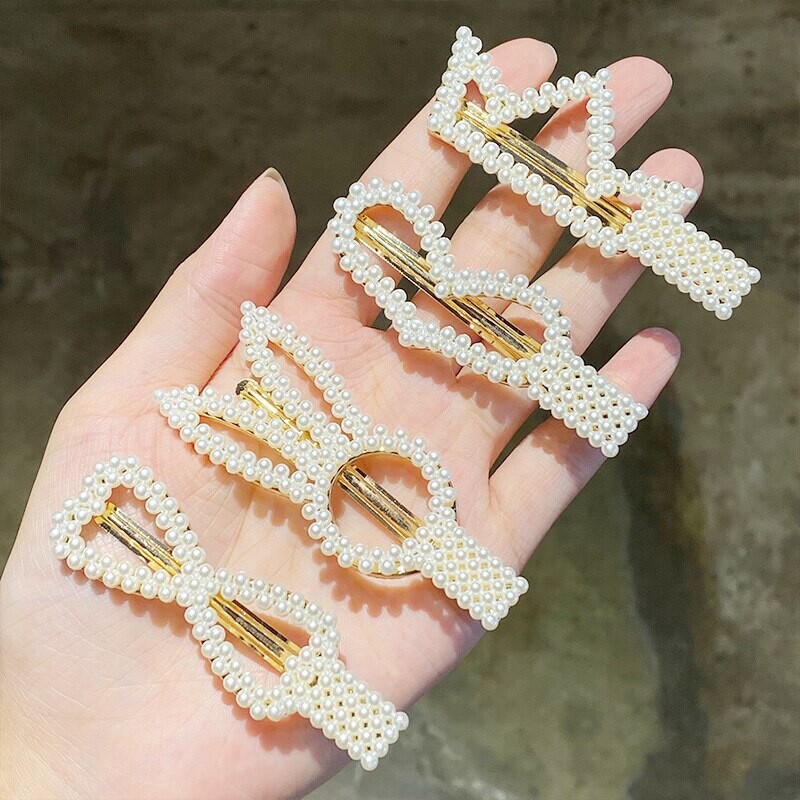 5/8PCS/Set Women Girls Elegant Imitation Pearls Geometric Hairpins Sweet Hair Ornament Clips Barrettes