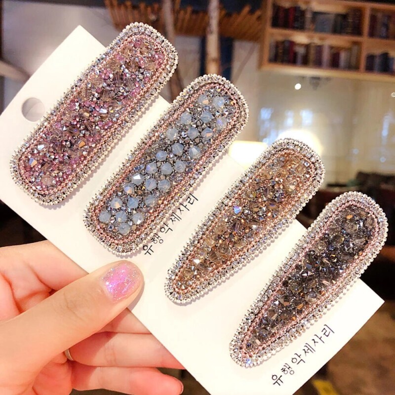 1pcs Korean Crystal Hair Clips Women Round Geometric Flower Hairpins Lady Girls Handmade Beads Barrettes Hair Accessoire