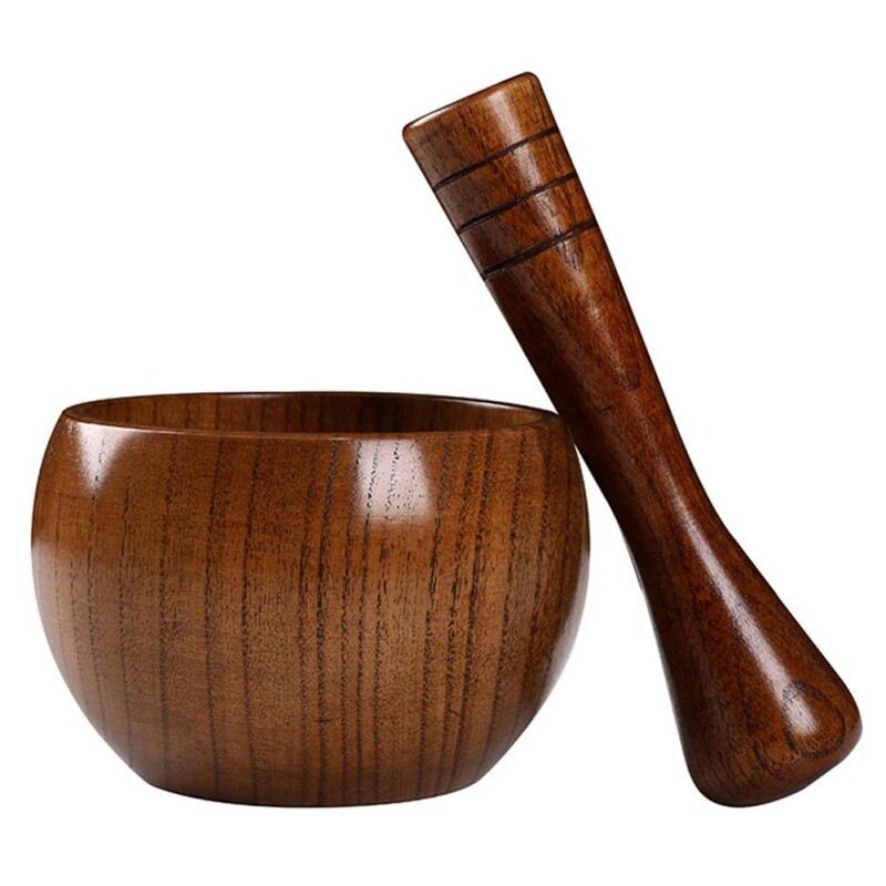 Household Grinder Pressing Garlic Mashed Garlic Mashing Pot Manual Mashing Medicine Pot Jujube Wood Pounding Garlic