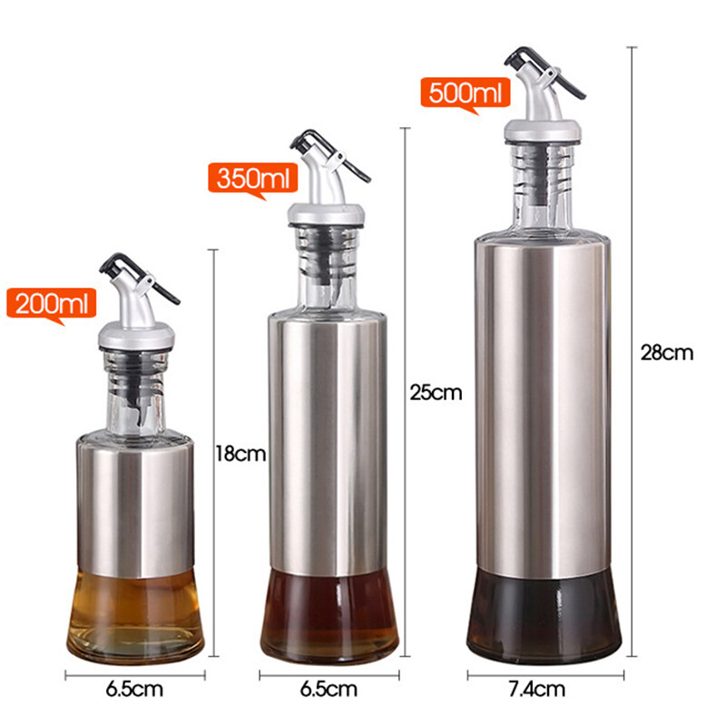 Kitchen Glass Bottle For Oil Stainless Steel Oil Bottle Leak-proof Vinegar Oil Cruet Storage Soy Sauce Dispenser Kitchen