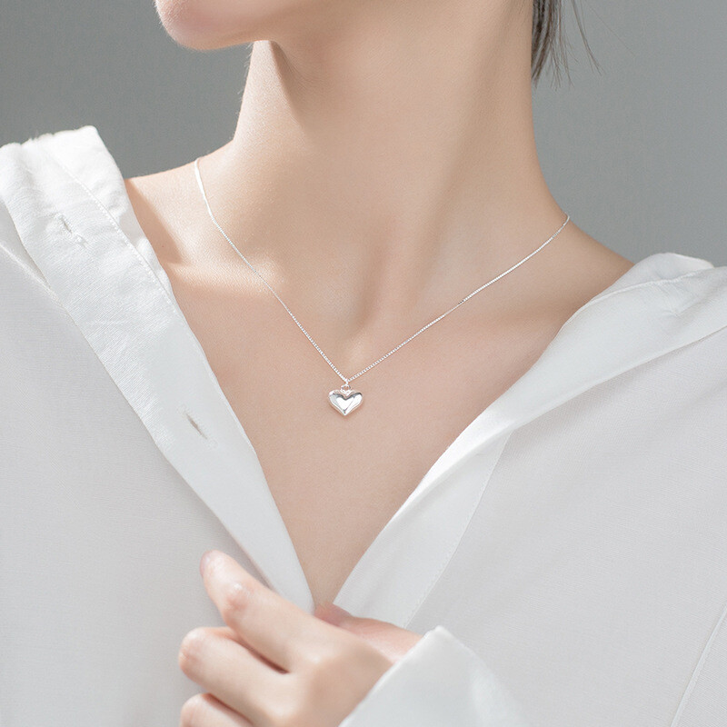 Trustdavis Real 925 Sterling Silver Fashion Romantic Heart Pendant Clavicle Necklace For Women Wedding Party Jewelry