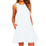 Women Autumn Dress Fashion Solid Pink Dress Ladies Casual Clothing sleeveless Sundress Mini Short Loose Green Gray