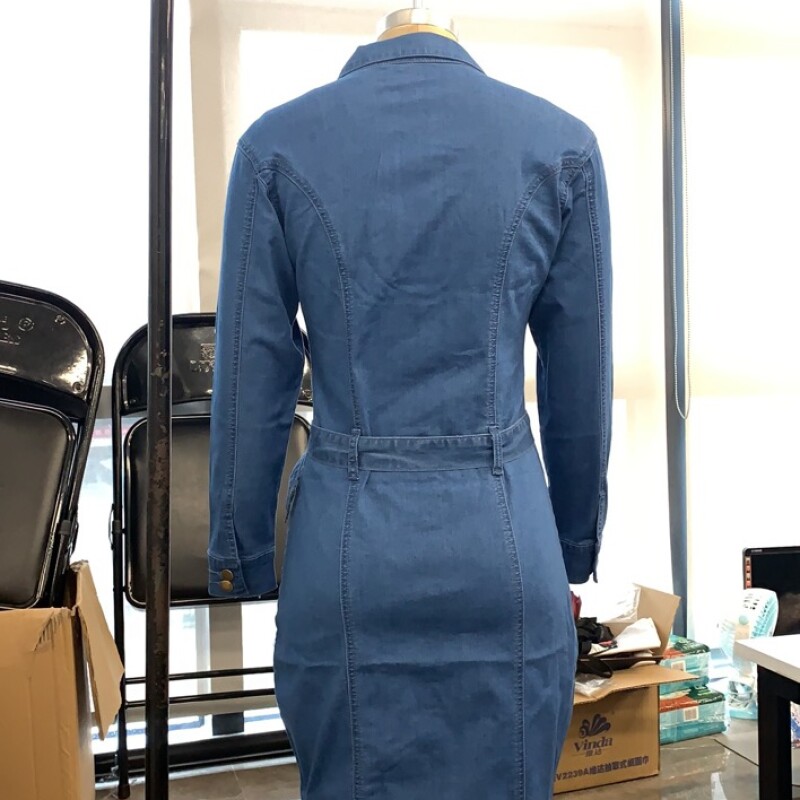 Yskkt Denim Dress Women Button Knee Length Spring Autumn Vintage Vestidos Robe Casual Slim Ladies Office Dress Shirt