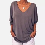 Fashion woman blouses 2022 European and American Women Clothing V Collar Bat 3/4 Sleeve Back Button T-shirt Women Top