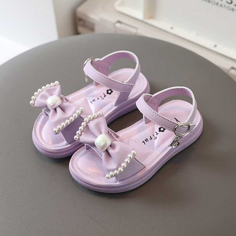 Children Sandals Girl 2022 Summer Kid Pink Butterfly Knot Light Kid Slippers Cute Pearl Flat Casual Girl 4-6 Year Prince