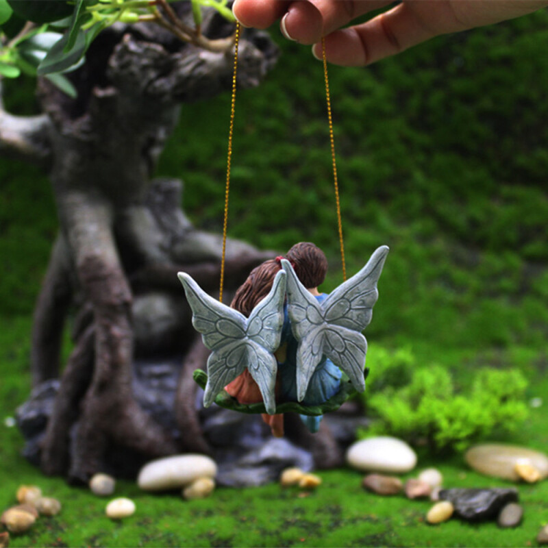 Romantic Couple Figurines Swing Flower Fairy Garden Micro Landscape Pendant Resin Craft Creative Scene Decoration