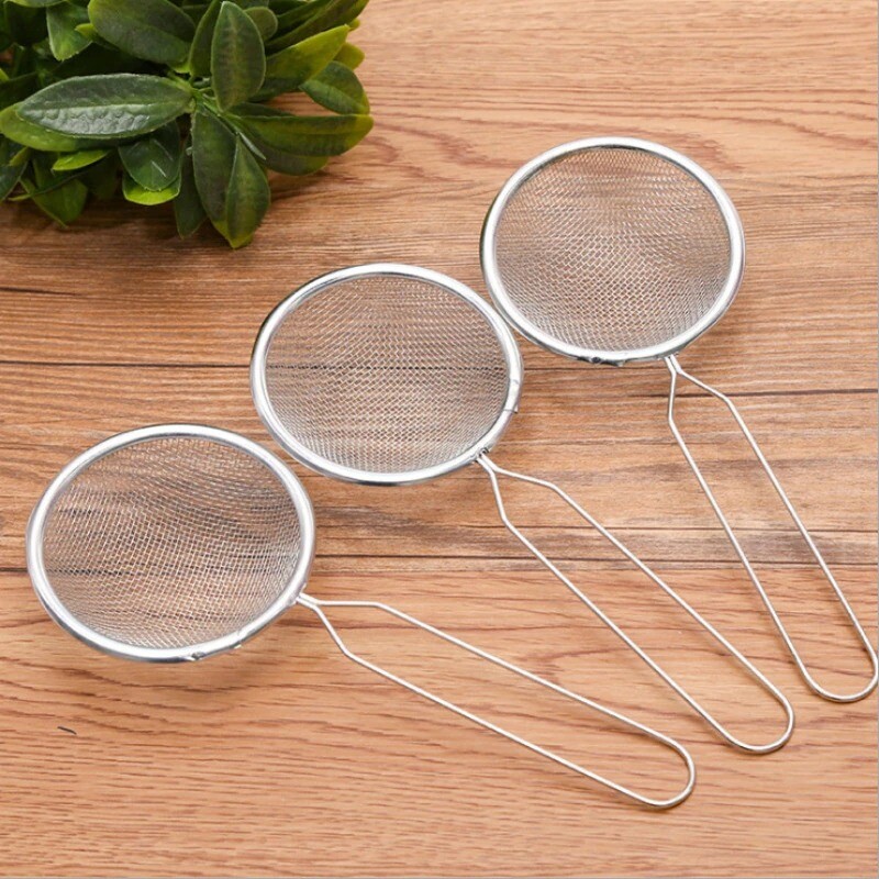 3pc/set Large Strainer Stainless Steel Mesh Colander Set Long Handle Food Tea Small Strainer For Coffee Friut Rice