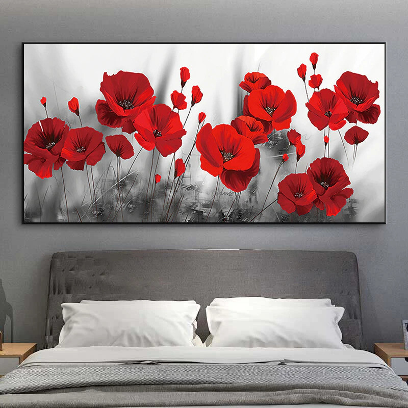 Red Poppies Flower Canvas Painting Posters and Prints Flowers Wall Art Picture for Living Room Modern Wall Paintings