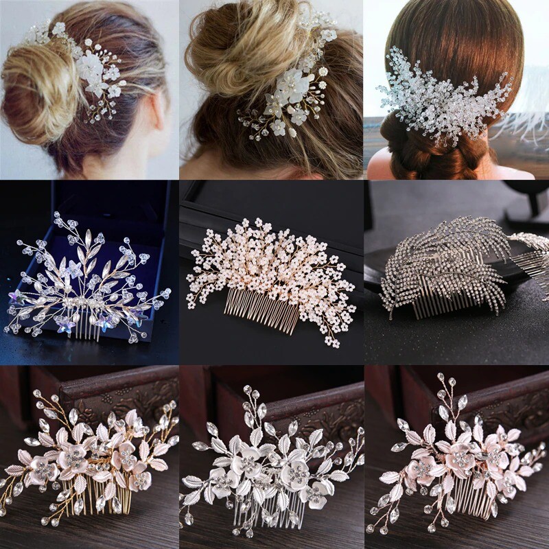 Fashion Pearl Flower Crystal Hair Pins Side Comb Wedding Party Headdress Bridesmaid Bride Hair Accessories