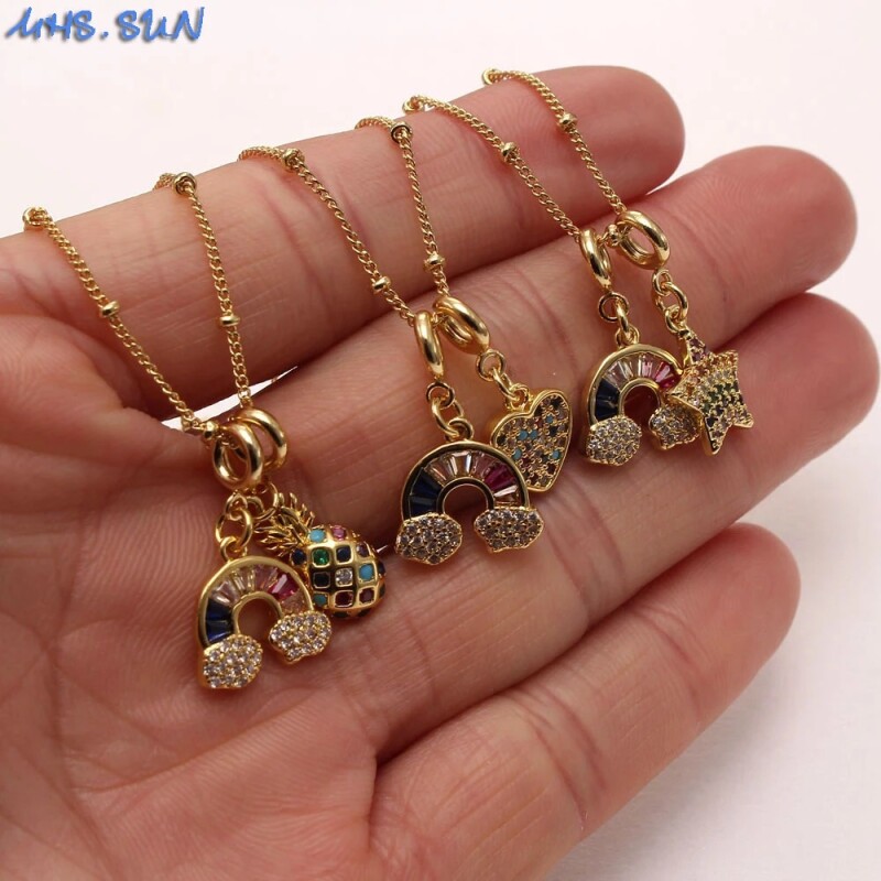 MHS.SUN Fashion Rainbow/Heart/Star Pendant Necklace With AAA Zircon Jewelry Women Charm CZ Chain Necklace Chokers Party