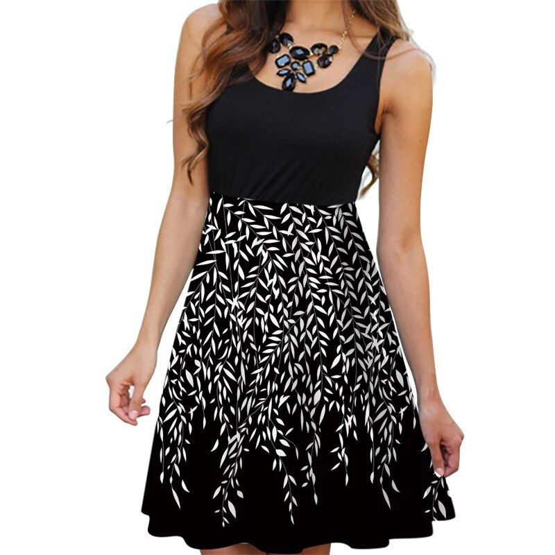 Floral Boho Dress Ladies Sleeveless O-Neck Slim A-line Tank Dress Summer Women Fashion Vintage 3D Printing Casual Dress