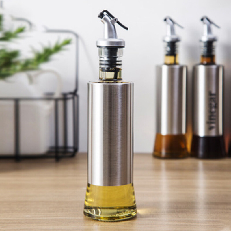 Kitchen Glass Bottle For Oil Stainless Steel Oil Bottle Leak-proof Vinegar Oil Cruet Storage Soy Sauce Dispenser Kitchen