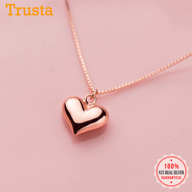 Trustdavis Real 925 Sterling Silver Fashion Romantic Heart Pendant Clavicle Necklace For Women Wedding Party Jewelry