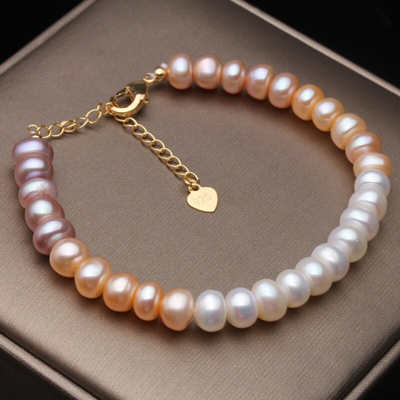 Real Natural Colorful white Pearl Bracelet Women Classic Freshwater Pearl Strand Bracelet Wedding Gift