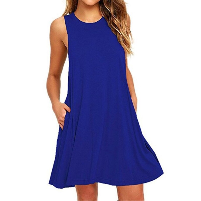 Women Autumn Dress Fashion Solid Pink Dress Ladies Casual Clothing sleeveless Sundress Mini Short Loose Green Gray