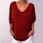 Fashion woman blouses 2022 European and American Women Clothing V Collar Bat 3/4 Sleeve Back Button T-shirt Women Top