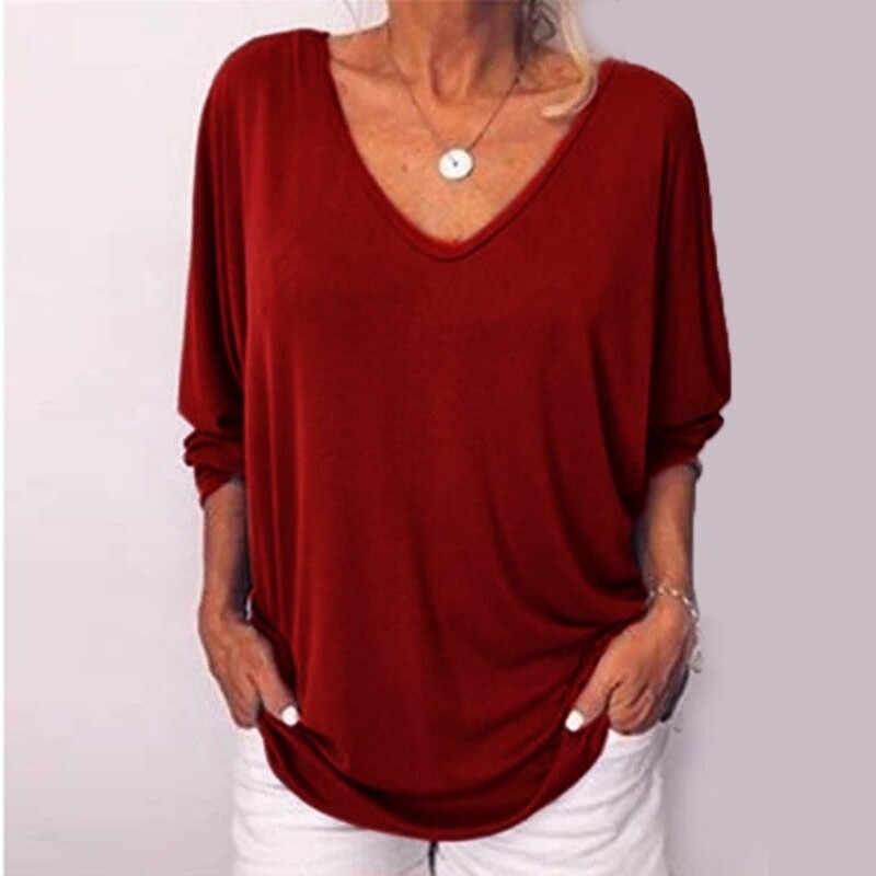 Fashion woman blouses 2022 European and American Women Clothing V Collar Bat 3/4 Sleeve Back Button T-shirt Women Top