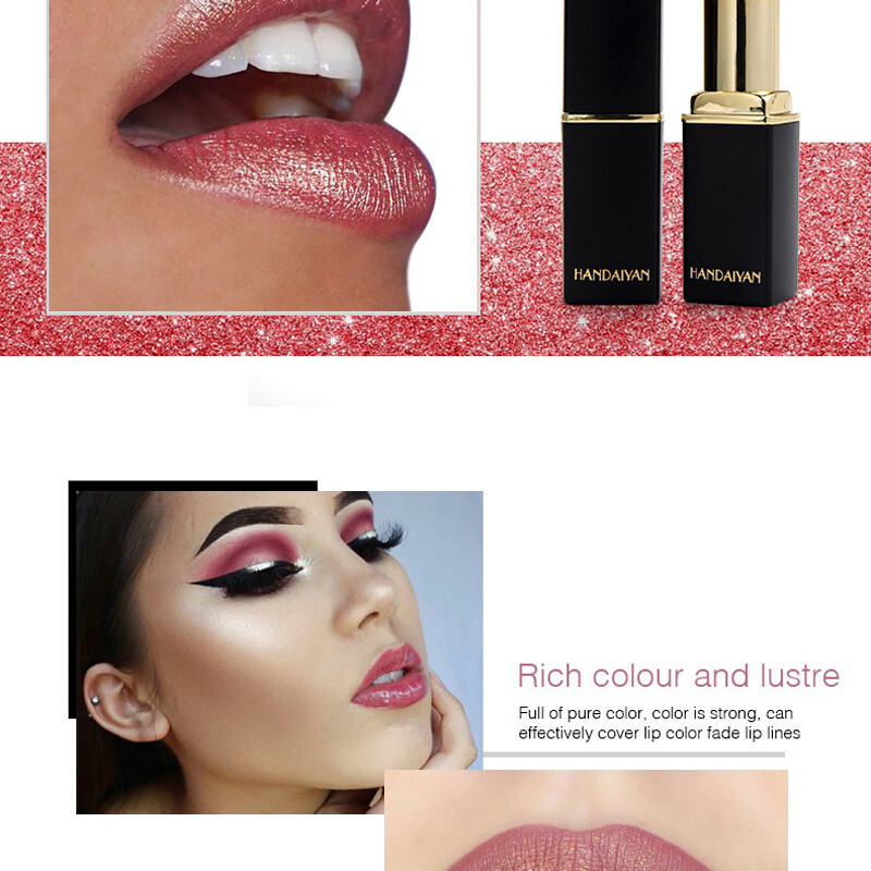 Handaiyan Waterproof Nude Glitter Lipstick Makeup Long Lasting Velvet Red Mermaid Sexy Shimmer Matte Lip Stick Cosmetic