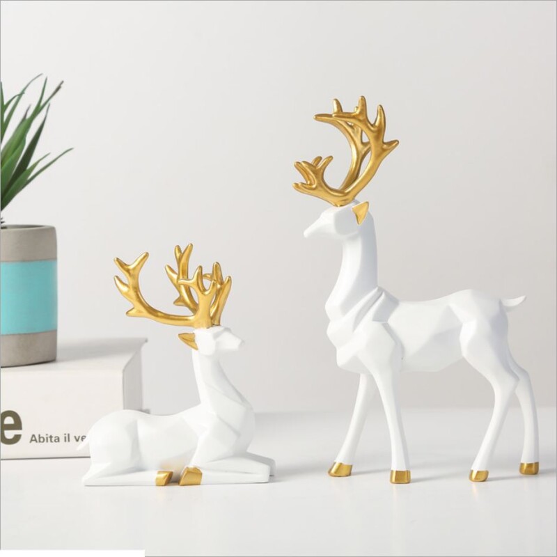 Abstract Gold Statues Christmas Reindeer Figurines Nordic Small Resin Sitting Standing Deer Statues for Home Office