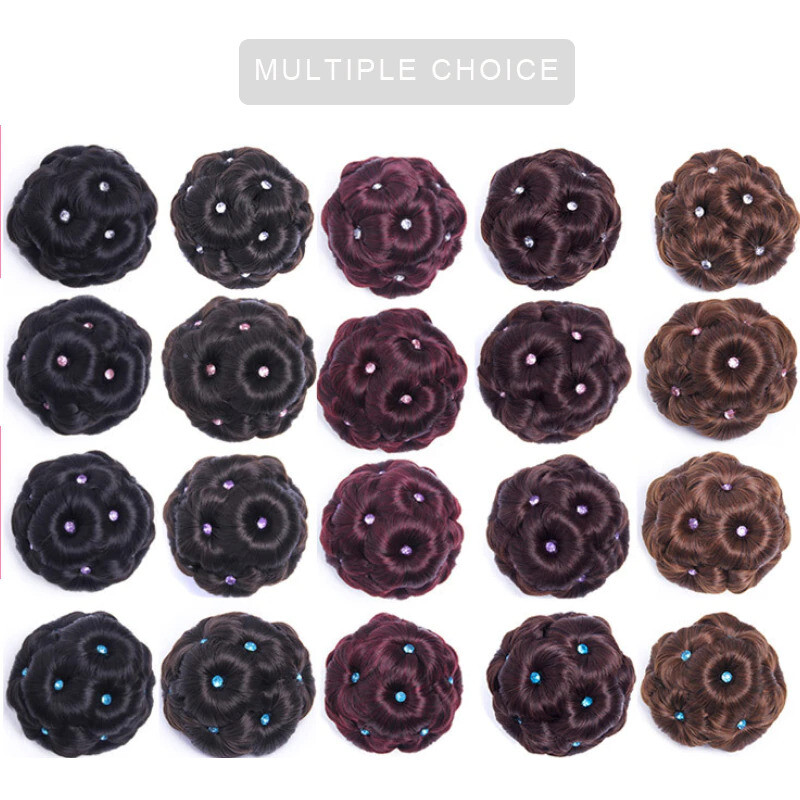 New Female Hair Ring Woman Flowers Makeup Bride Diamond Curly Hairpiece Bun Chignon Catching Hairpin Hair Accessories