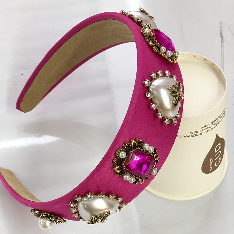 Baroque Rhinestone Headband Hairband for Women Girls Metal Bee Beads Flower Head Hair Accessories Baroque Rhinestone