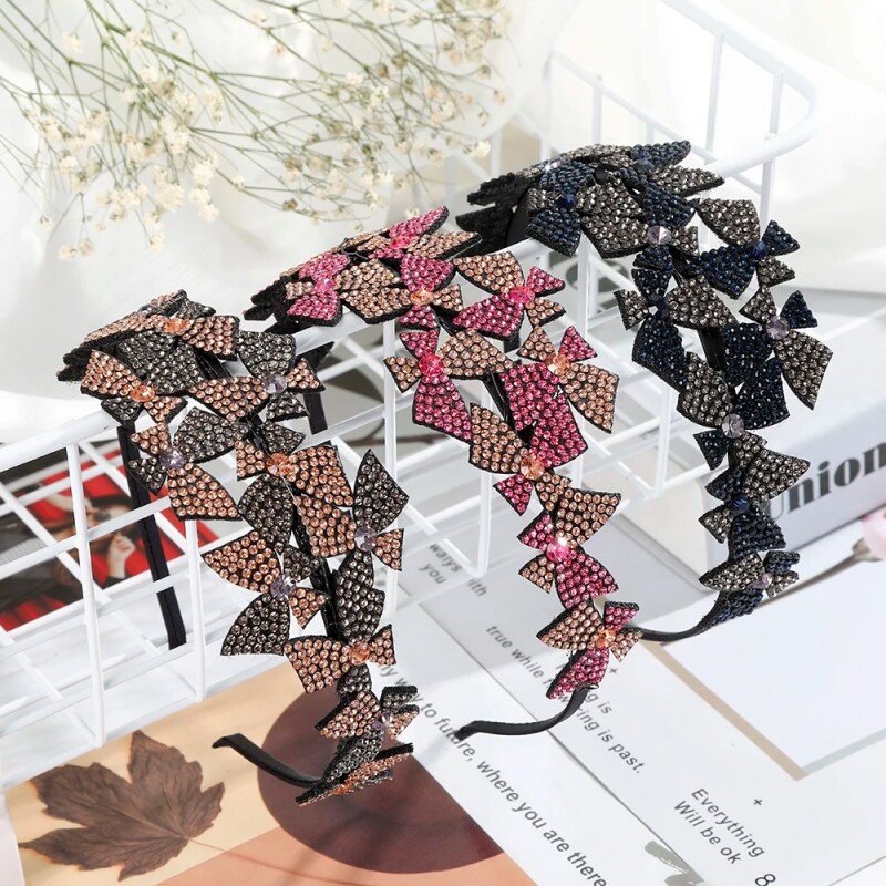 Baroque Wide Flower Crystal Hair Bands For Women Rhinestone Headband Vintage Hair Hoop Bow Elasticity Hairbands