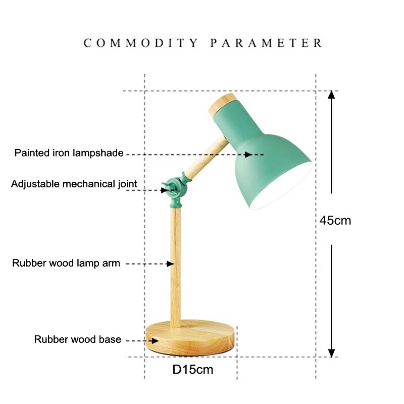 Creative Nordic Wooden Art Iron LED Folding Simple Desk Lamp Eye Protection Reading Table Lamp Living Room Bedroom Home