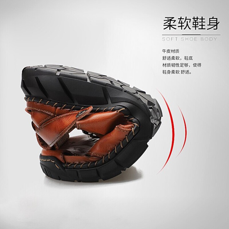 Brand Genuine Leather Outdoor New High Quality Fashion Mens Sandals Summer Beach Men Slippers Male Soft Buckle Shoes