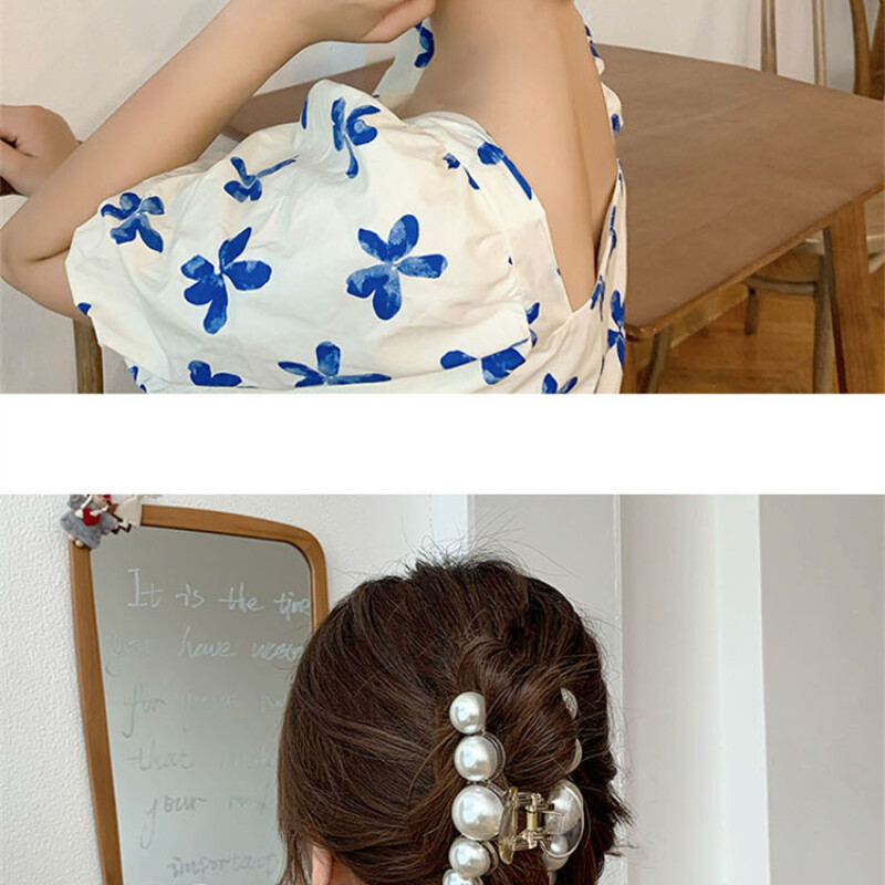 Elegant Pearls Solid Beads Hair Claws for Women Girls Barrettes Headwear Hairpins Horsetail Hair Clips Hair Crab