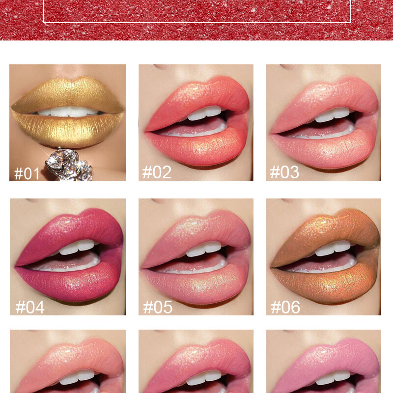 Handaiyan Waterproof Nude Glitter Lipstick Makeup Long Lasting Velvet Red Mermaid Sexy Shimmer Matte Lip Stick Cosmetic